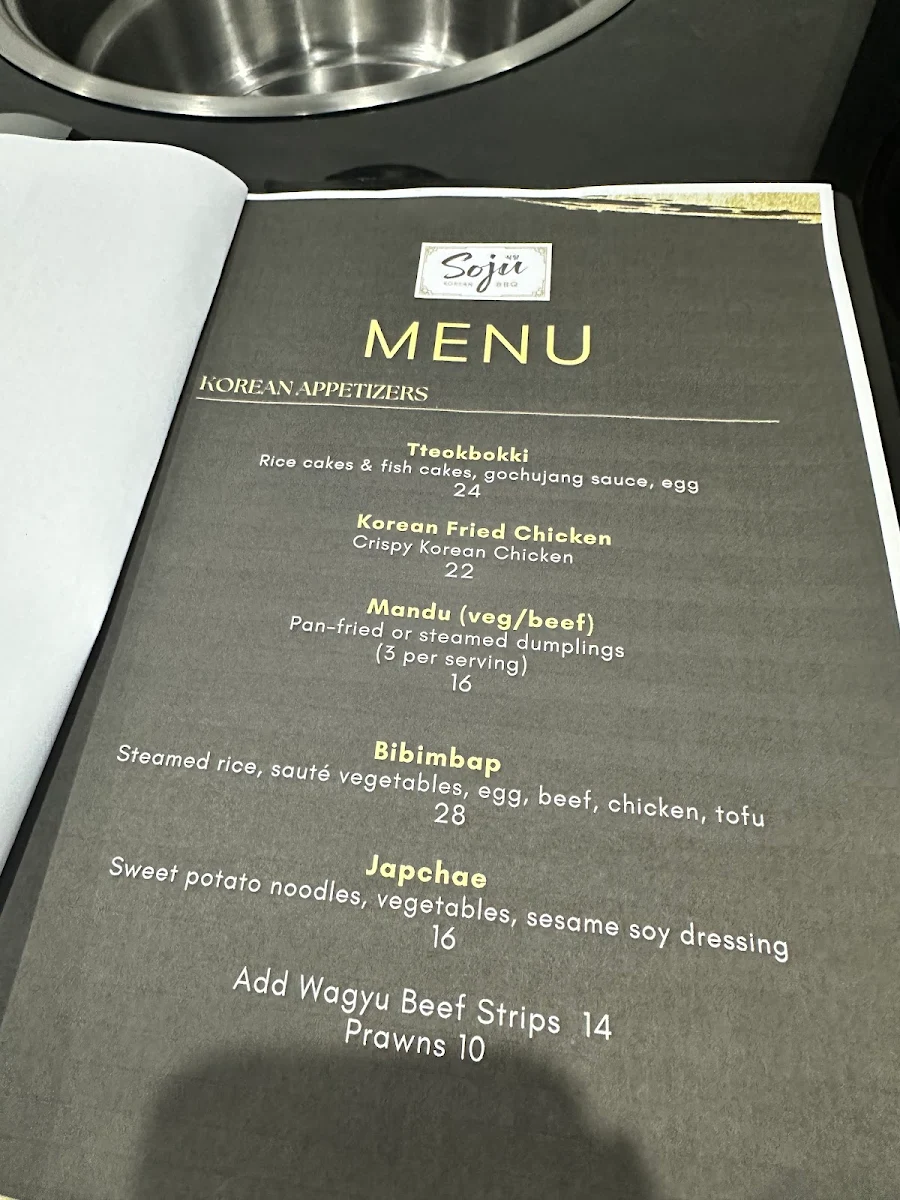 Menu, Soju Korean BBQ