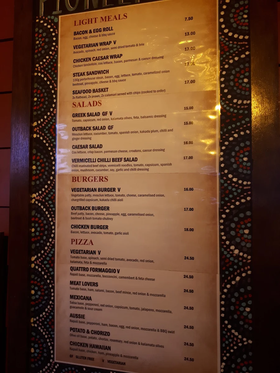 Menu, Outback Kiosk