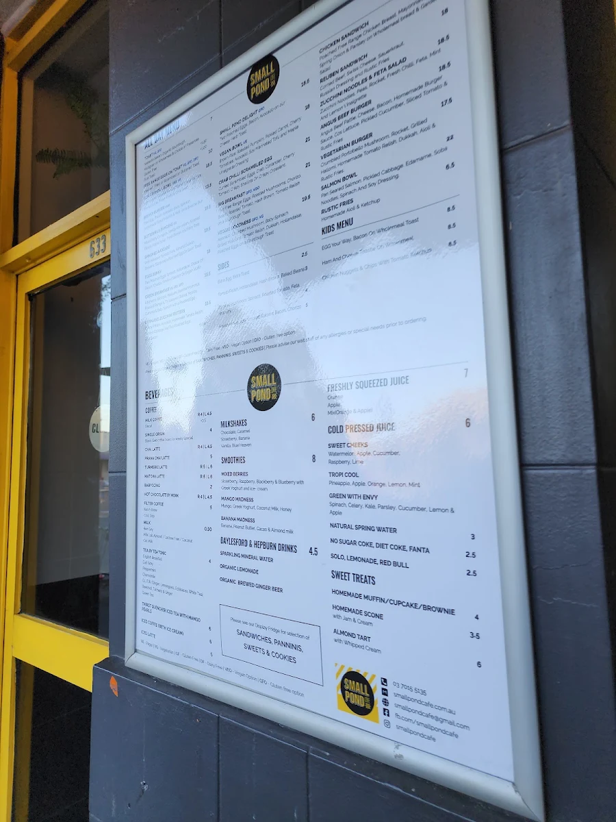 Menu, Small Pond Cafe