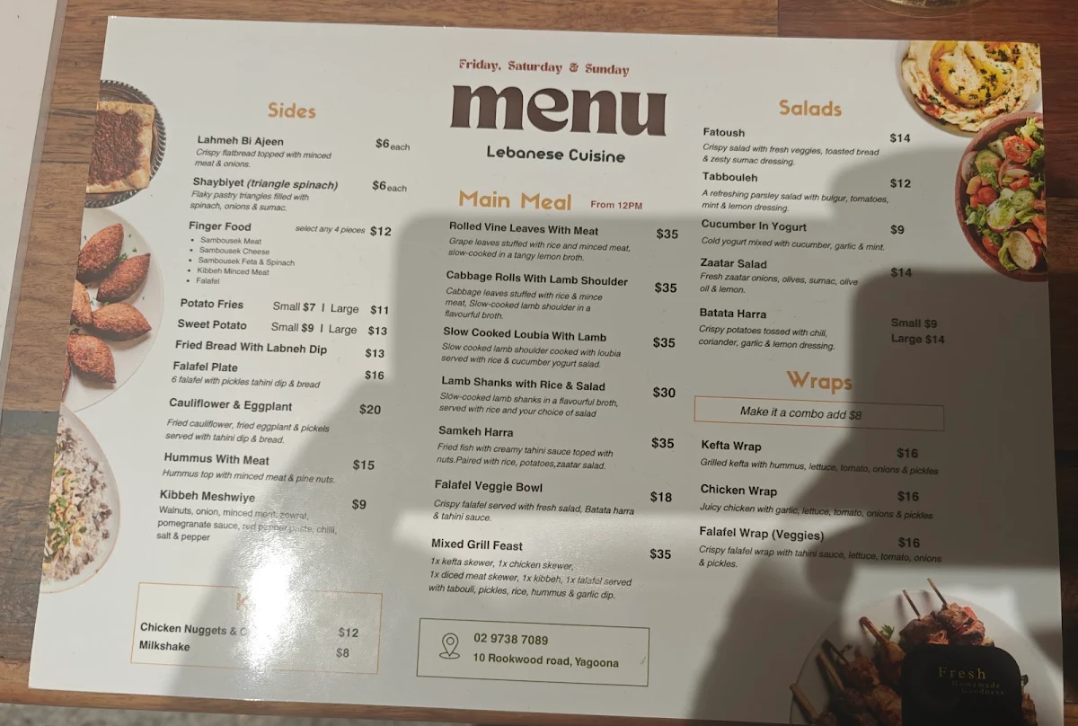 Menu, Fresh Homemade Goodness