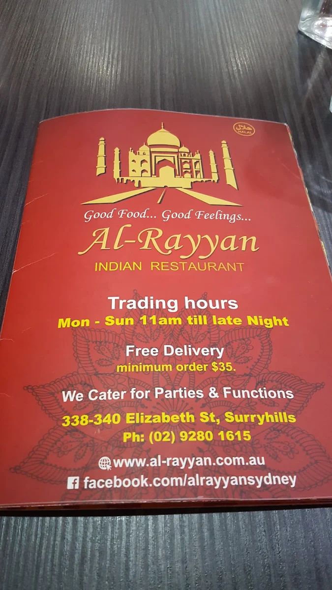 Menu, Al-Rayyan- Halal Indian Restaurant Surry Hills