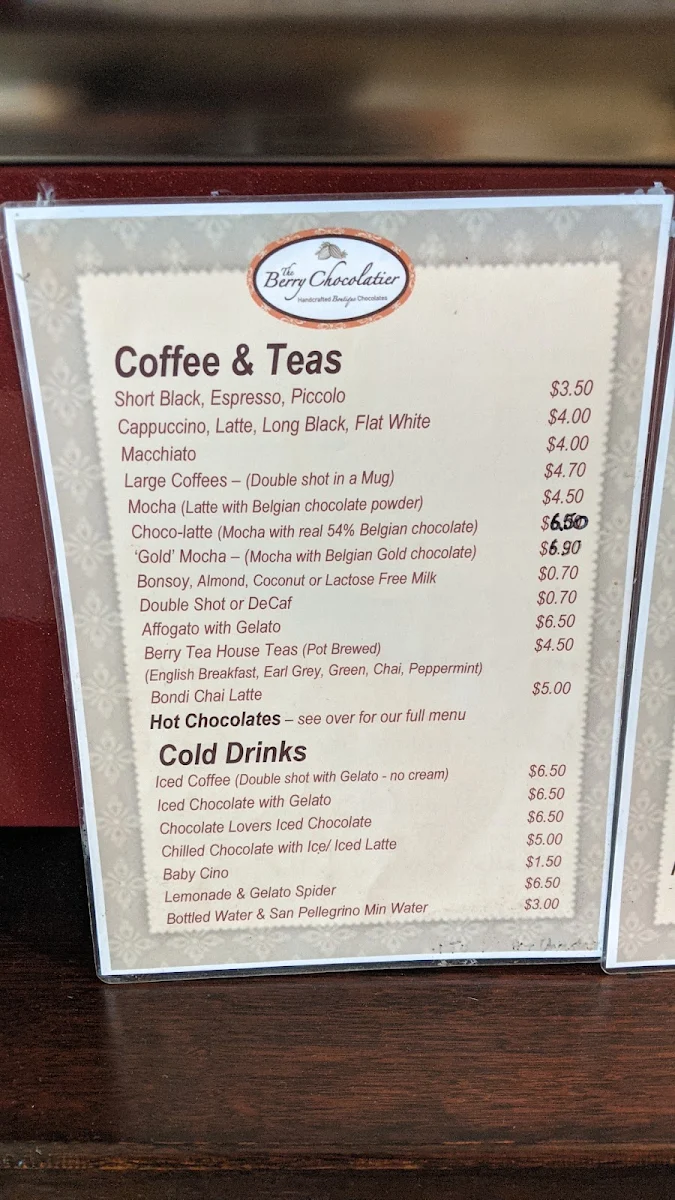 Menu, Berry Chocolatier