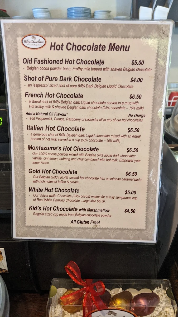 Menu, Berry Chocolatier
