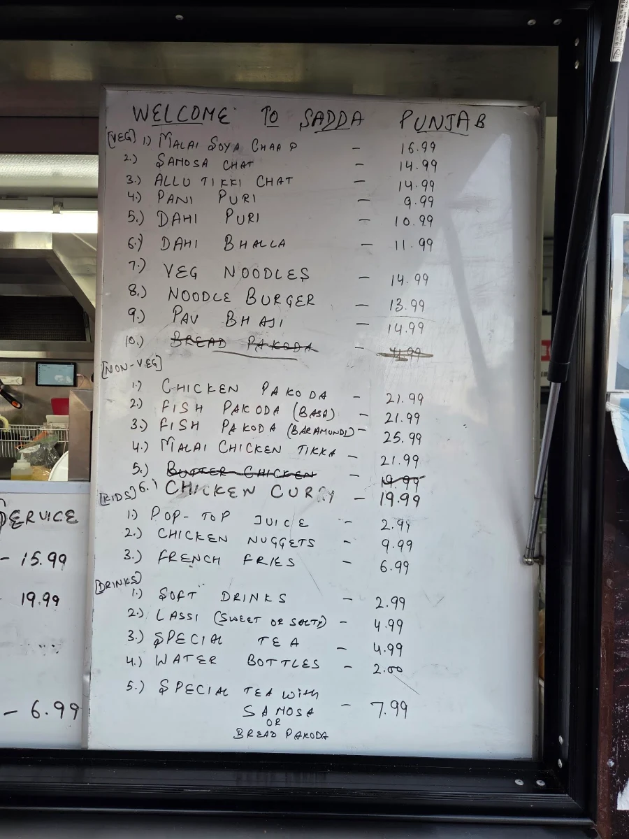 Menu, Sadda Punjab Food Truck