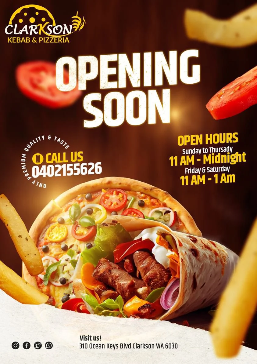 Menu, Clarkson kebab & pizzeria - Australia
