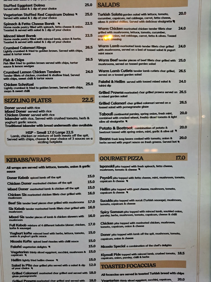 Menu, Nicosia Turkish Restaurant