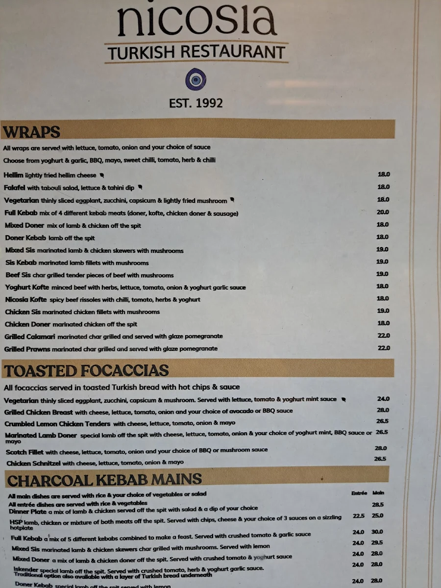 Menu, Nicosia Turkish Restaurant