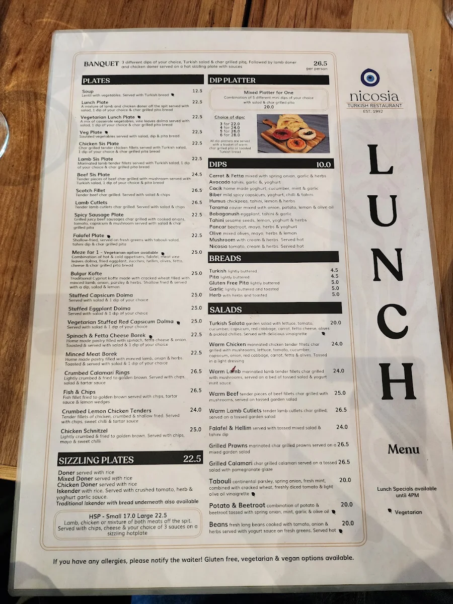 Menu, Nicosia Turkish Restaurant