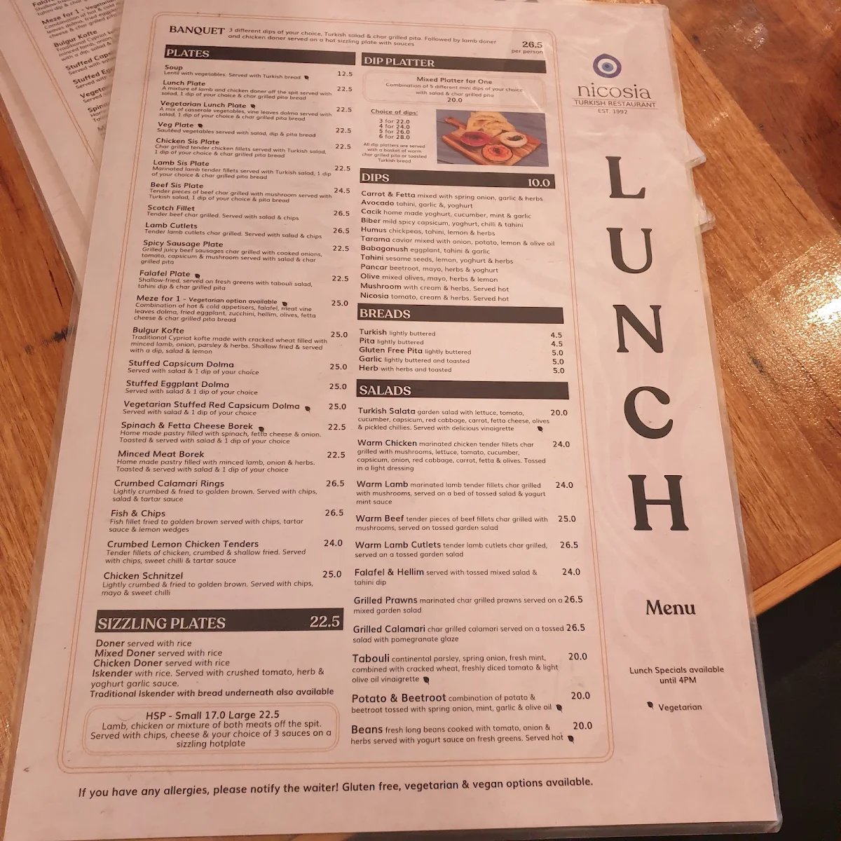 Menu, Nicosia Turkish Restaurant