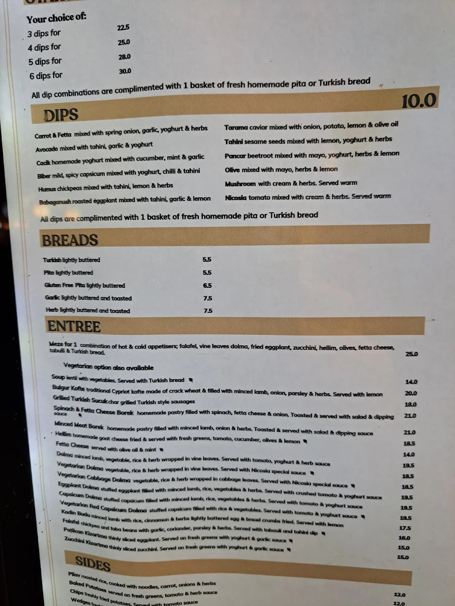Menu, Nicosia Turkish Restaurant