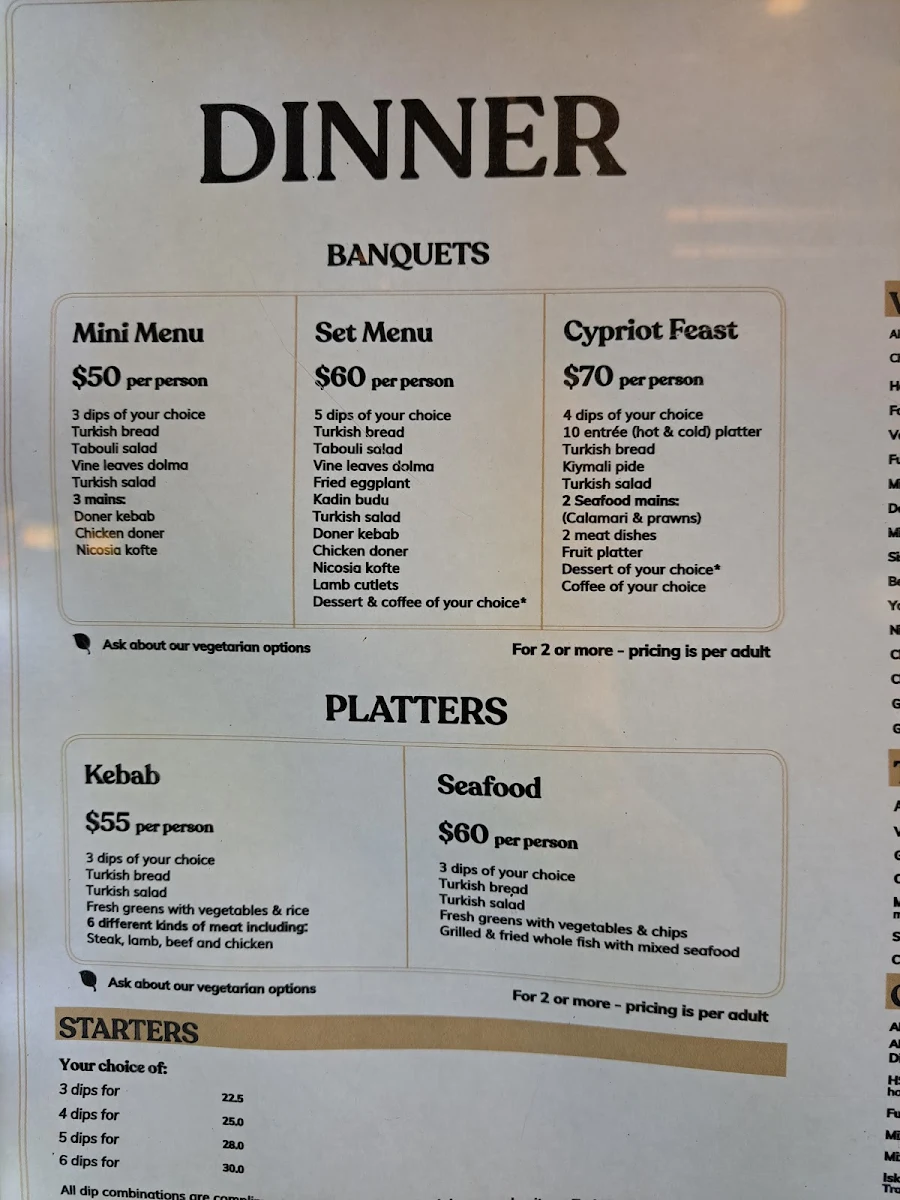 Menu, Nicosia Turkish Restaurant