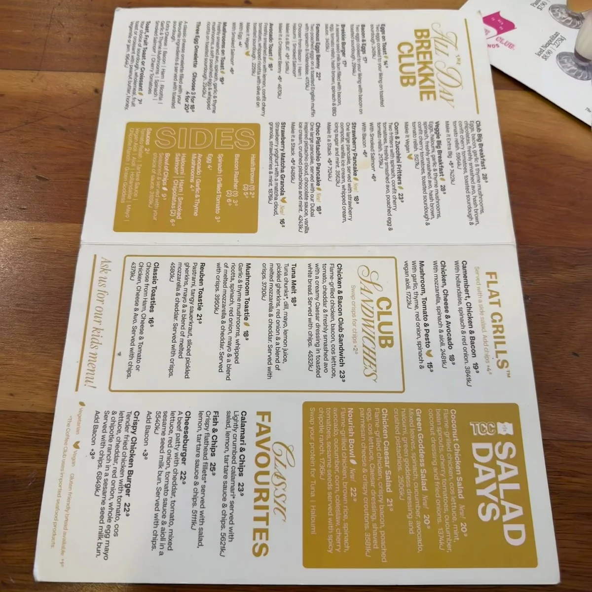 Menu, The Coffee Club Café