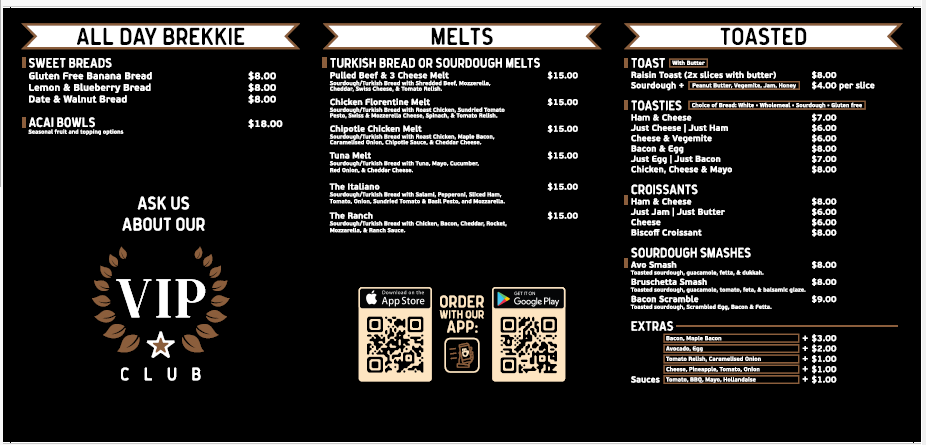 Menu, Coffee Treat Sandringham