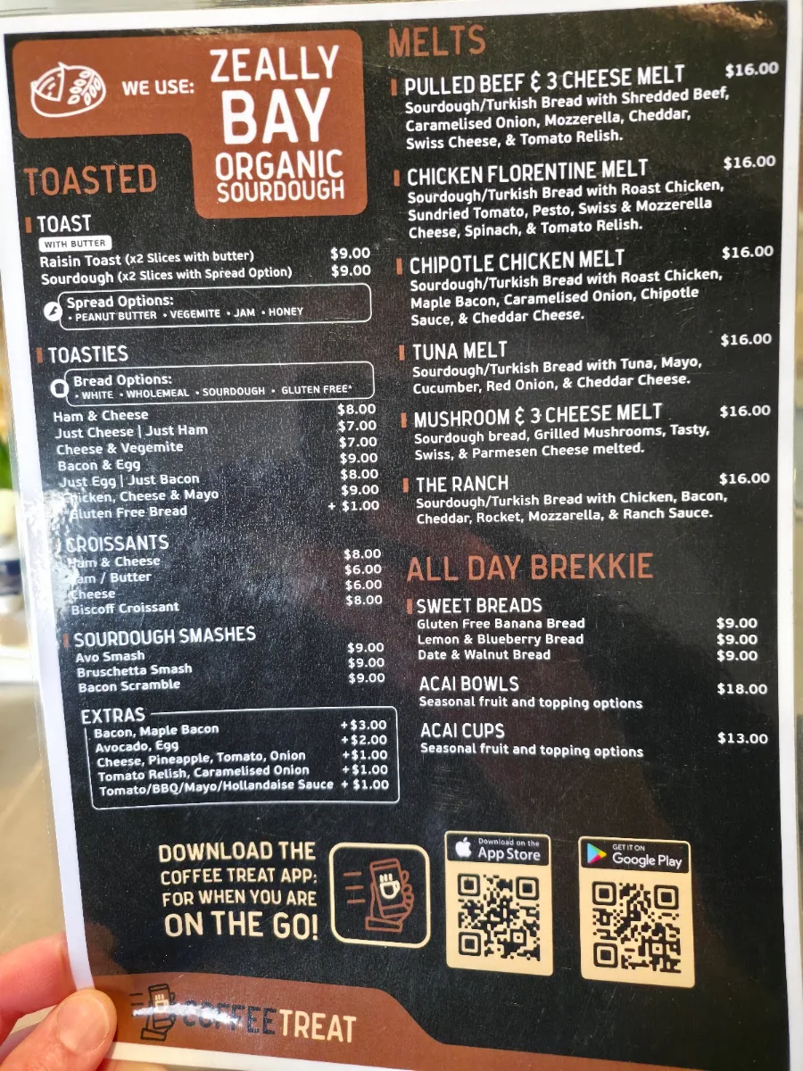 Menu, Coffee Treat Sandringham