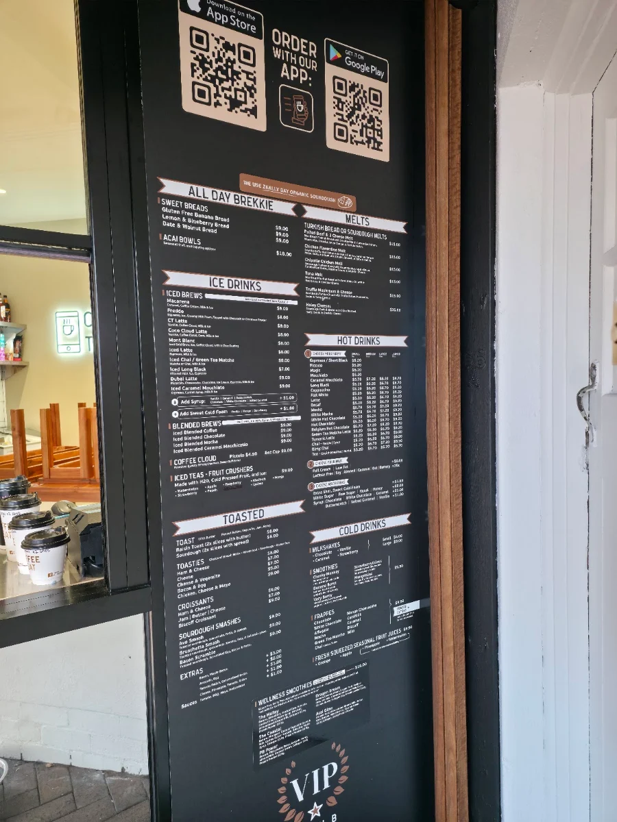 Menu, Coffee Treat Sandringham