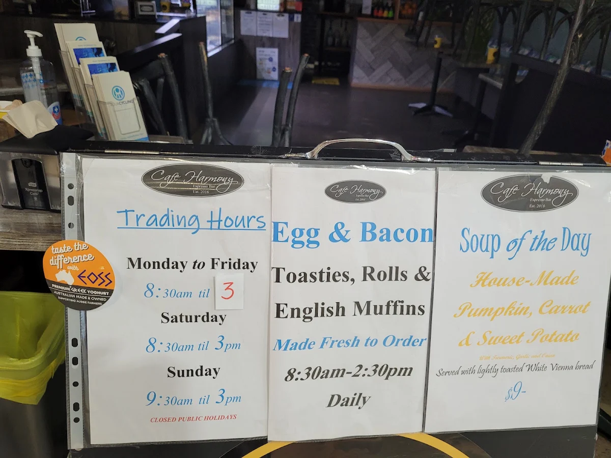 Menu, Cafe Harmony