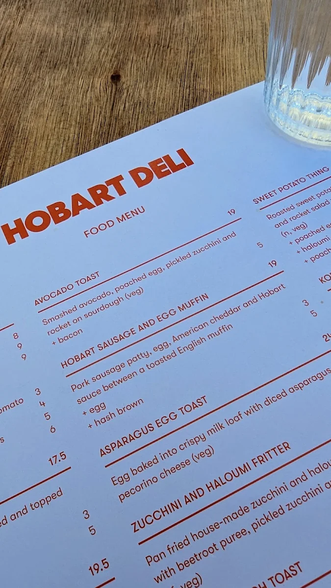 Menu, Hobart Deli