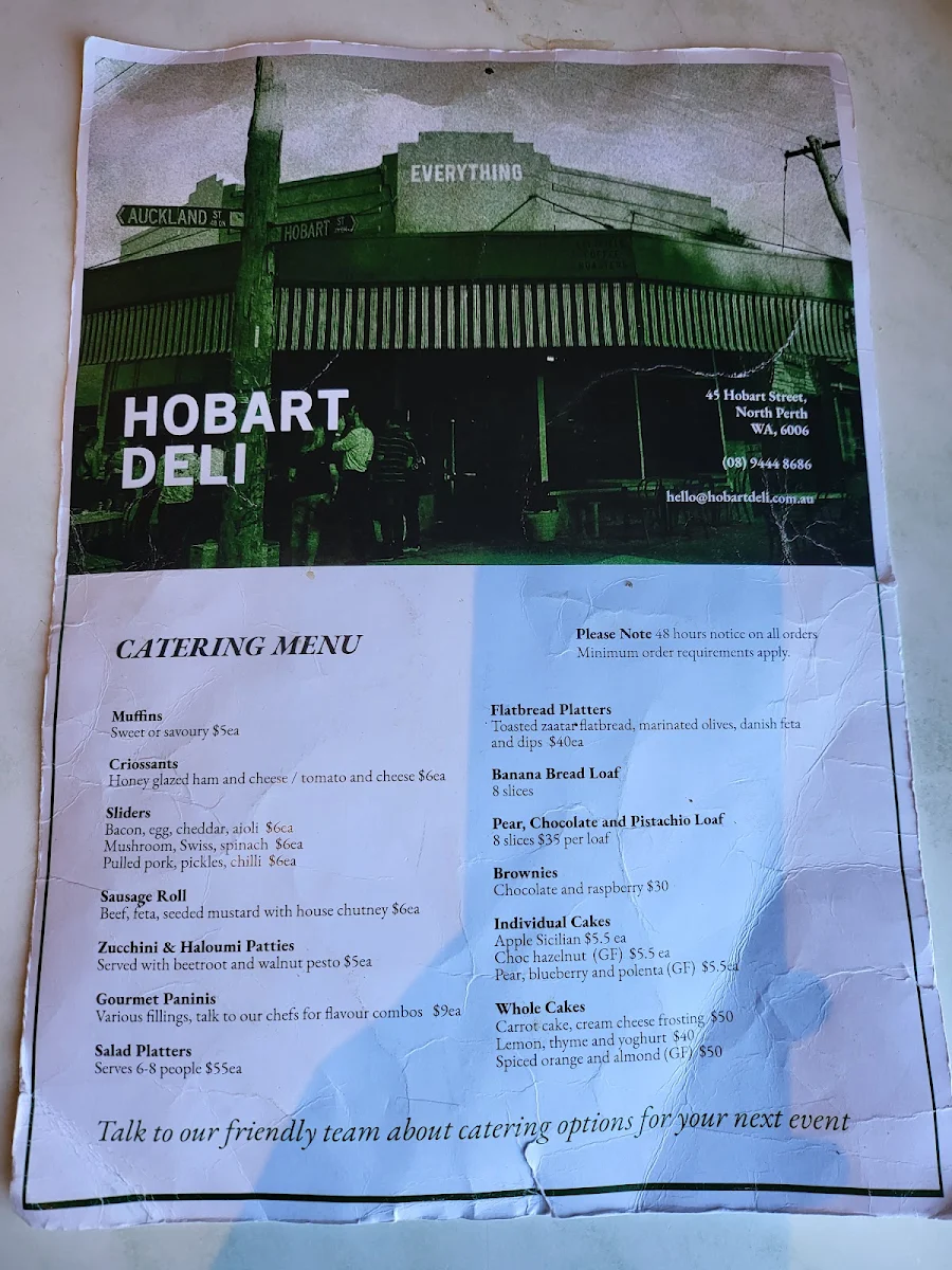 Menu, Hobart Deli