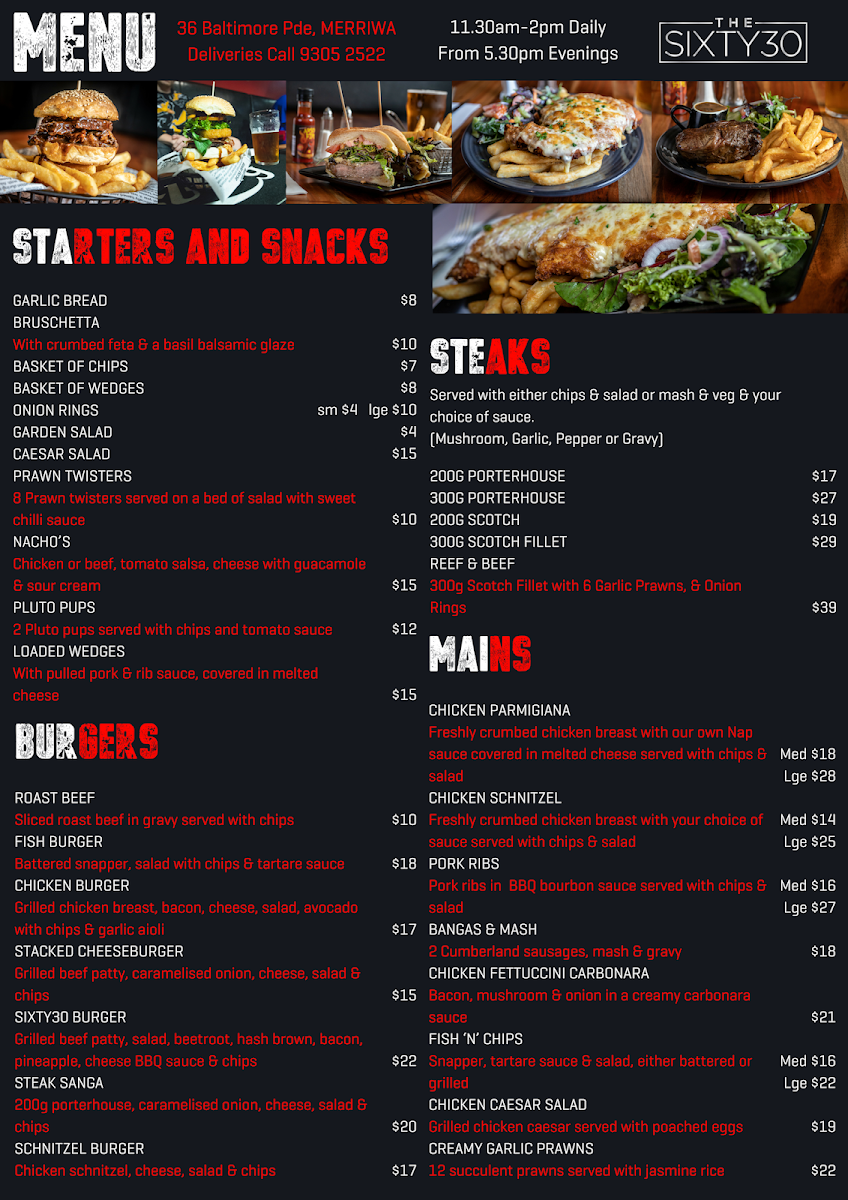 Menu, The Sixty 30