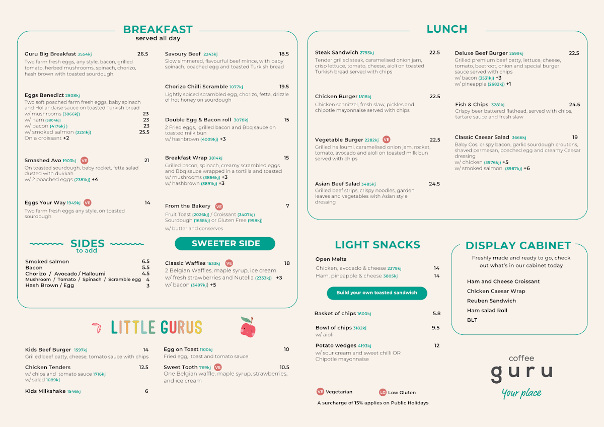 Menu, Coffee Guru Brookwater