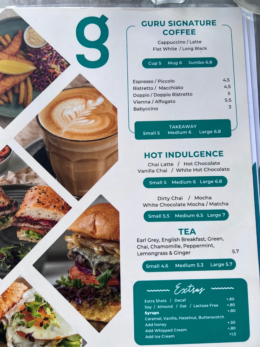 Menu, Coffee Guru Brookwater