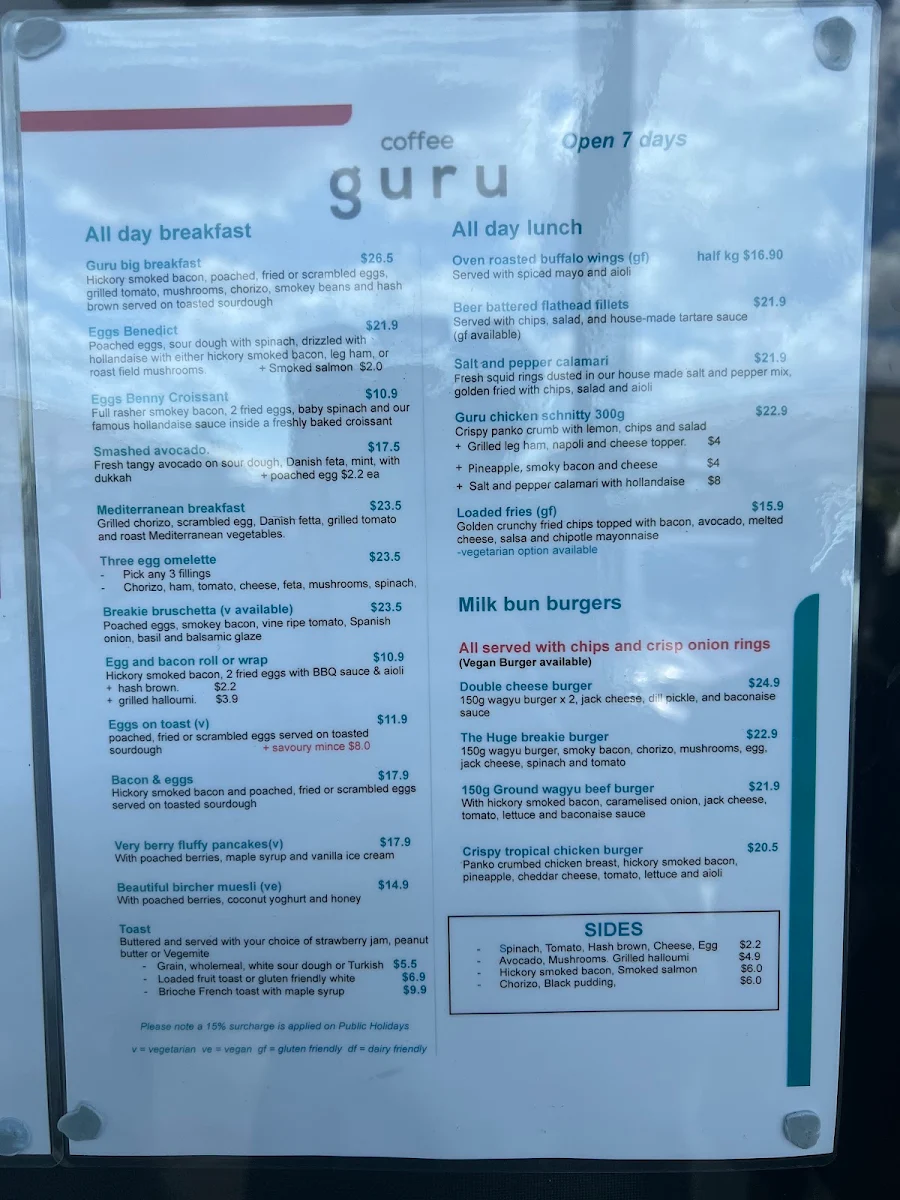Menu, Coffee Guru Brookwater