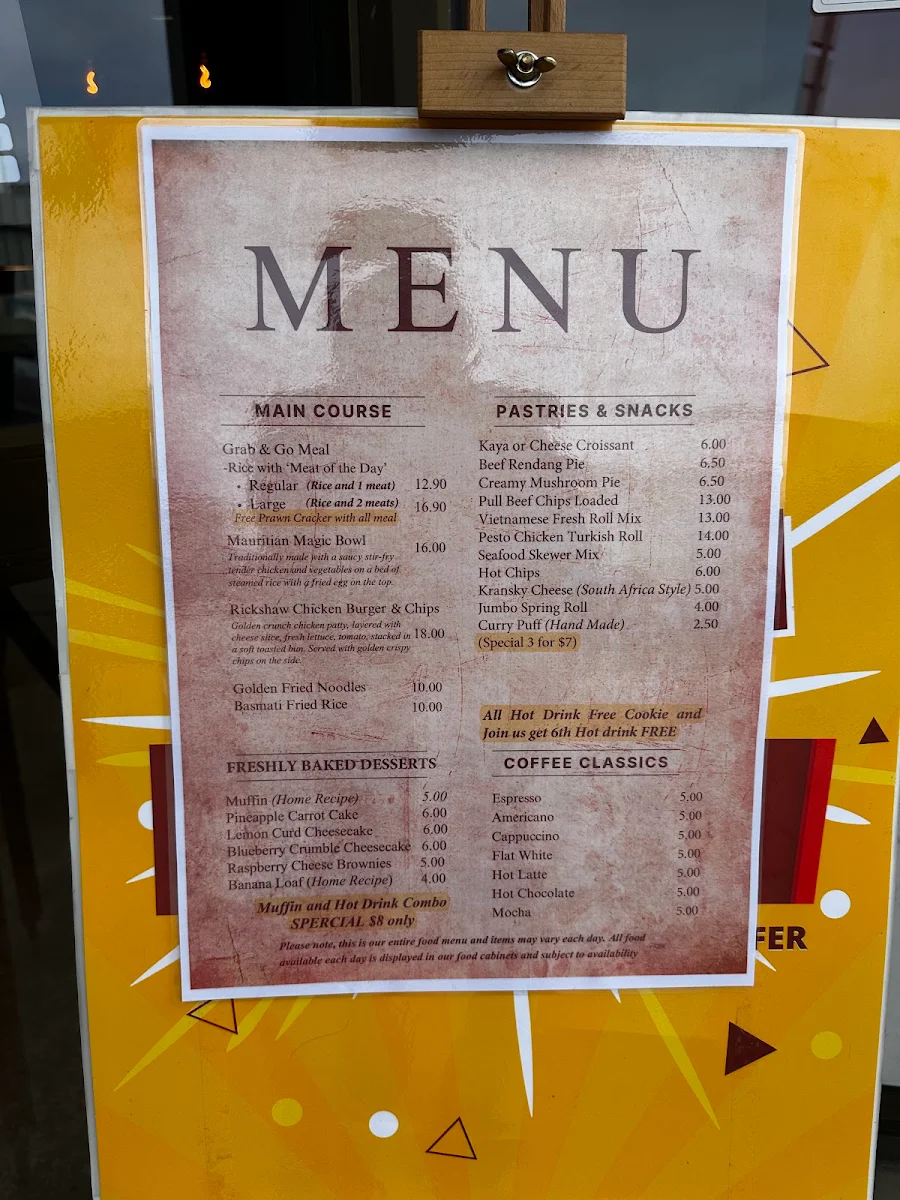 Menu, Mr Rickshaw Cafe