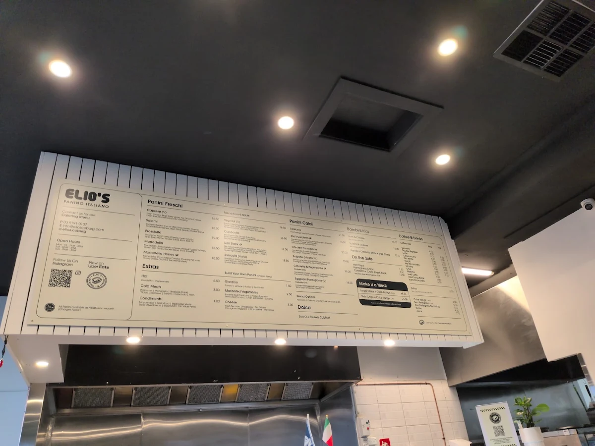 Menu, Elio's Panino Italiano