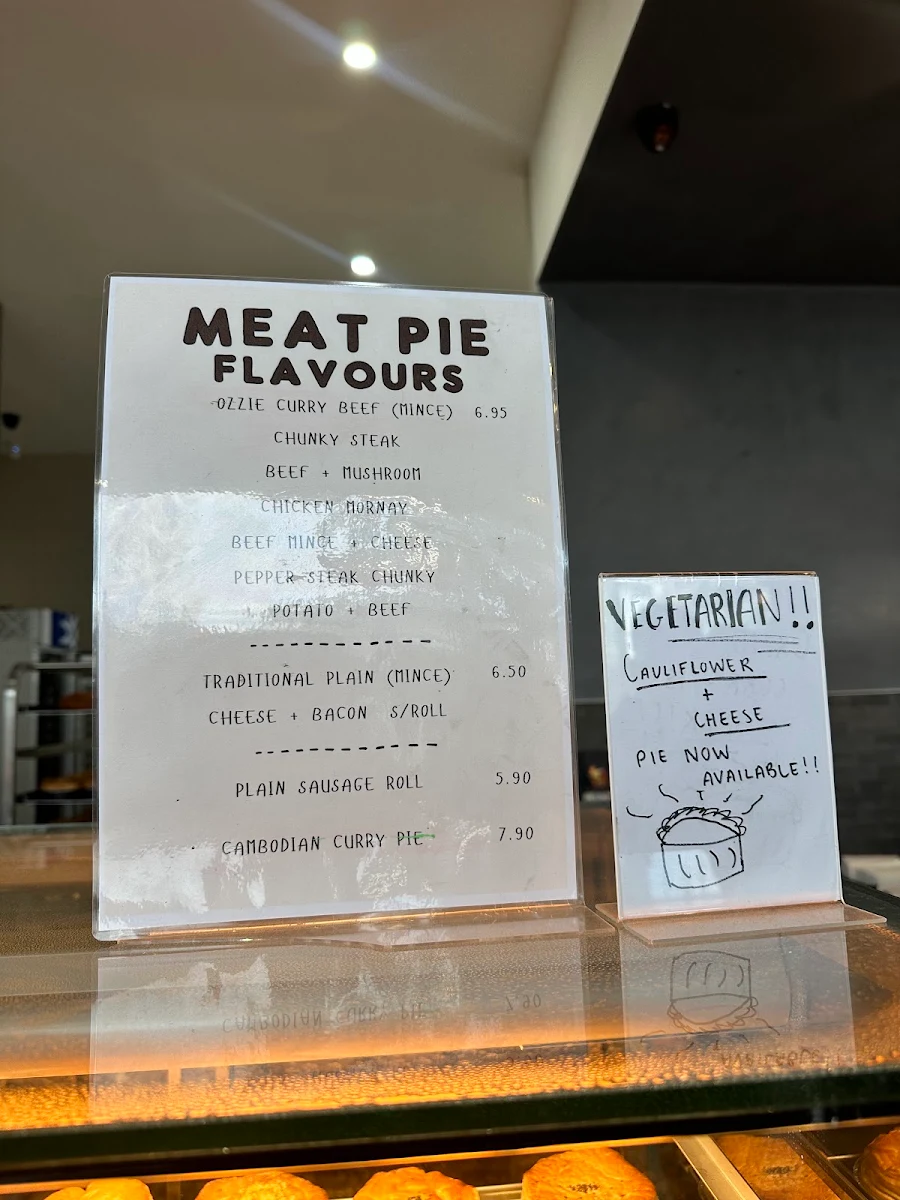 Menu, Legends Pies & Pastries