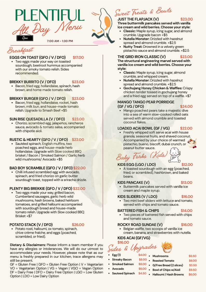 Menu, PLENTIFUL