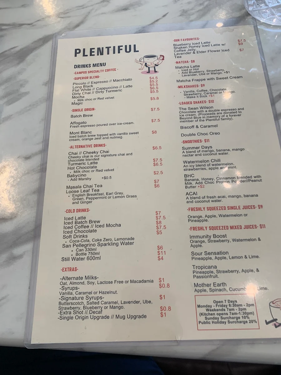 Menu, PLENTIFUL