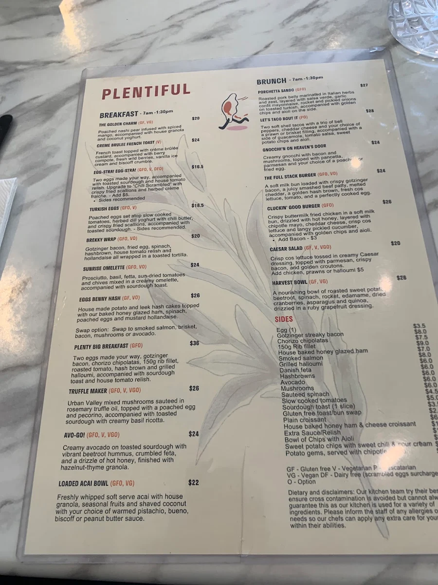 Menu, PLENTIFUL