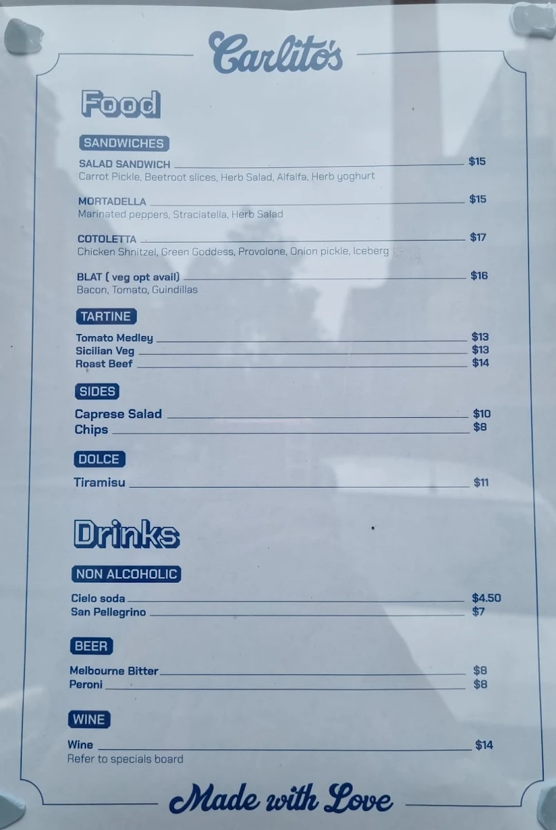Menu, Carlito's