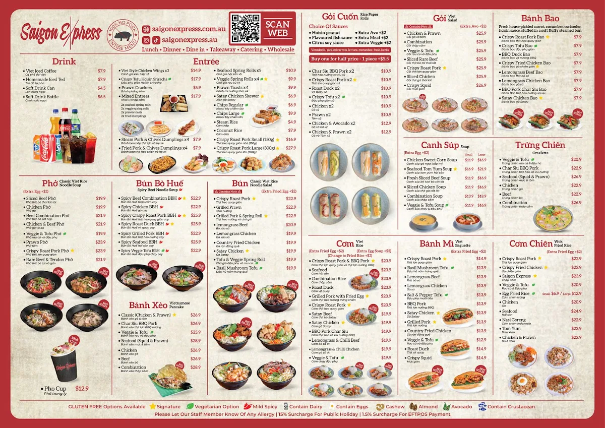 Menu, Saigon Express Sorell