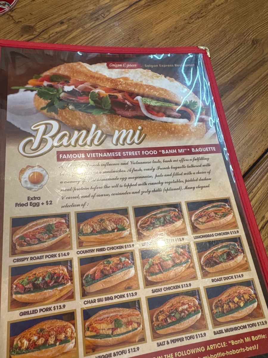 Menu, Saigon Express Sorell