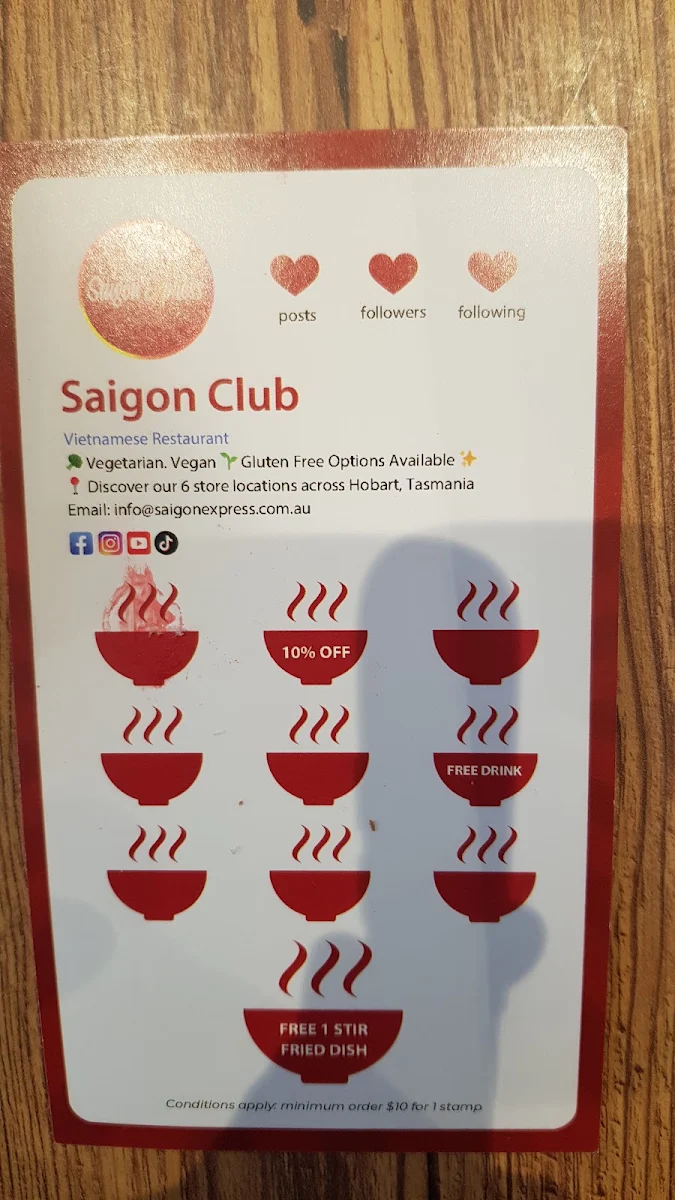 Menu, Saigon Express Sorell