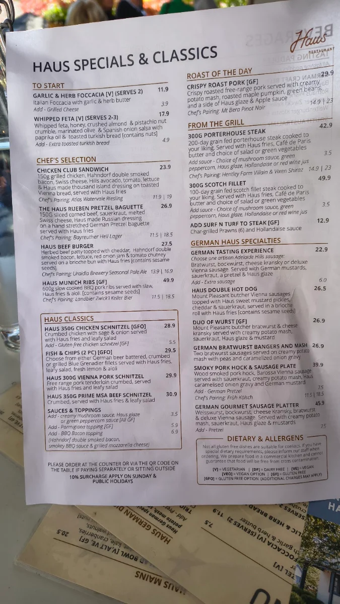 Menu, The Haus Restaurant