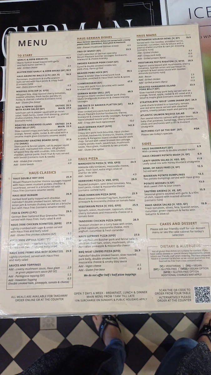 Menu, The Haus Restaurant