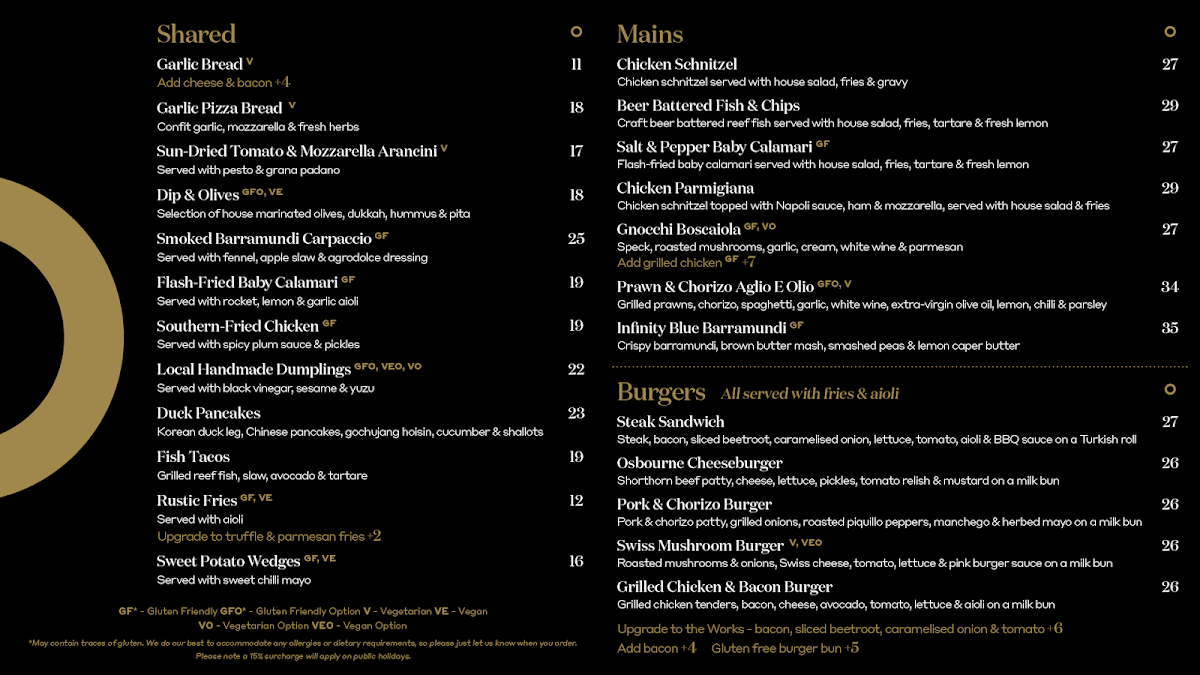 Menu, Osbourne Hotel