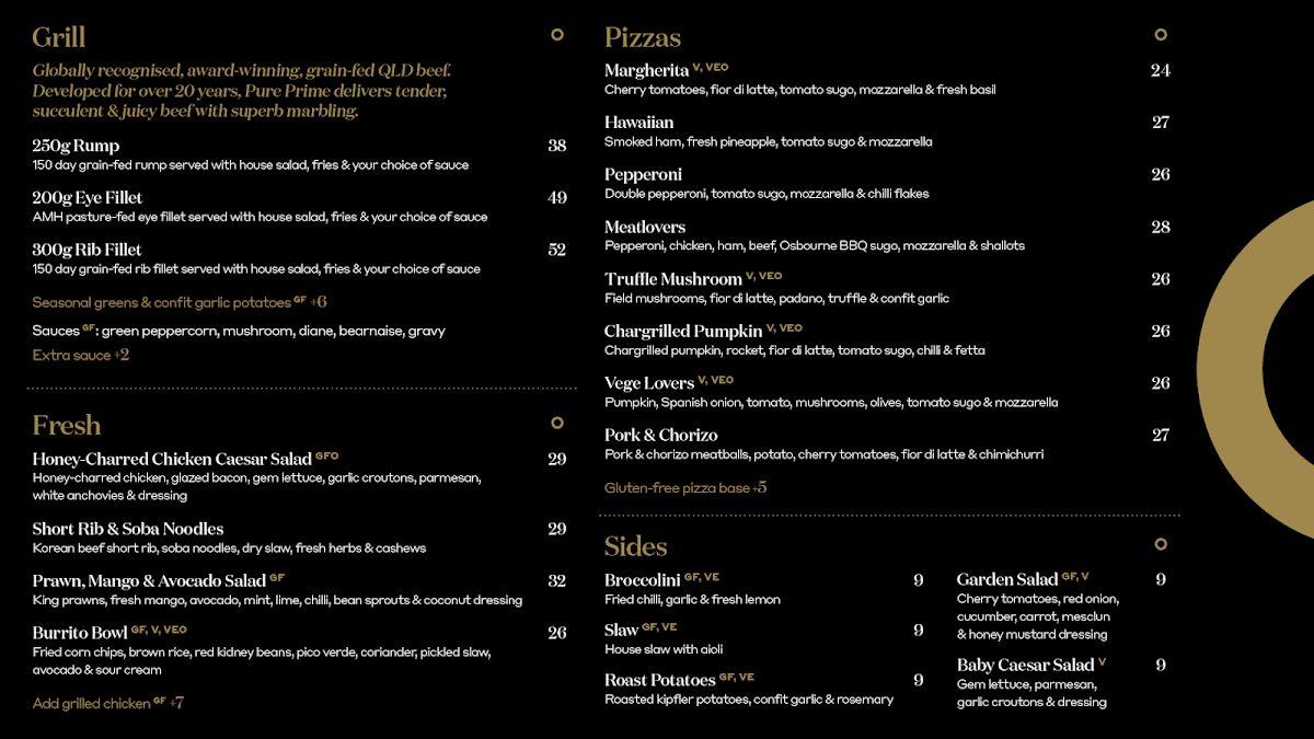 Menu, Osbourne Hotel