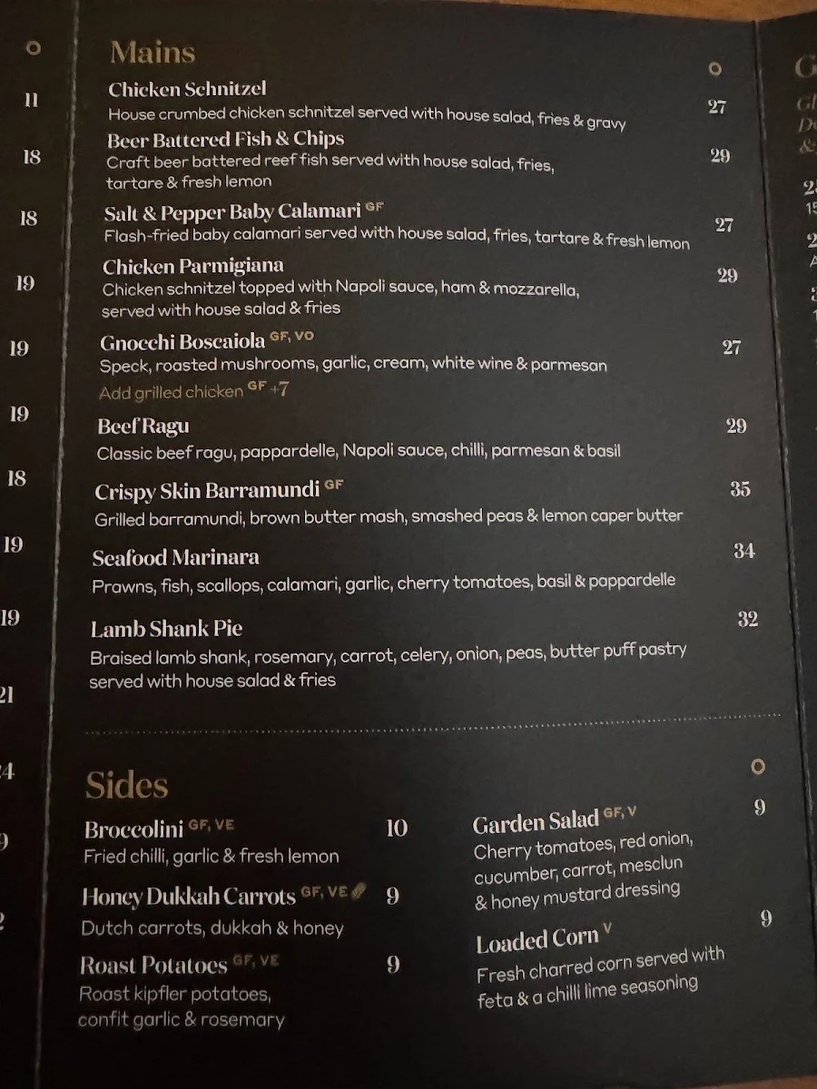 Menu, Osbourne Hotel