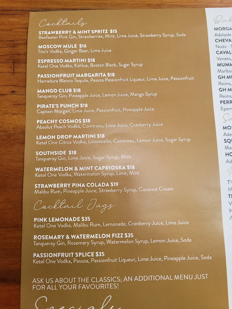 Menu, Osbourne Hotel