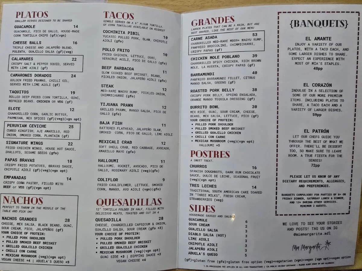 Menu, Mia Margarita