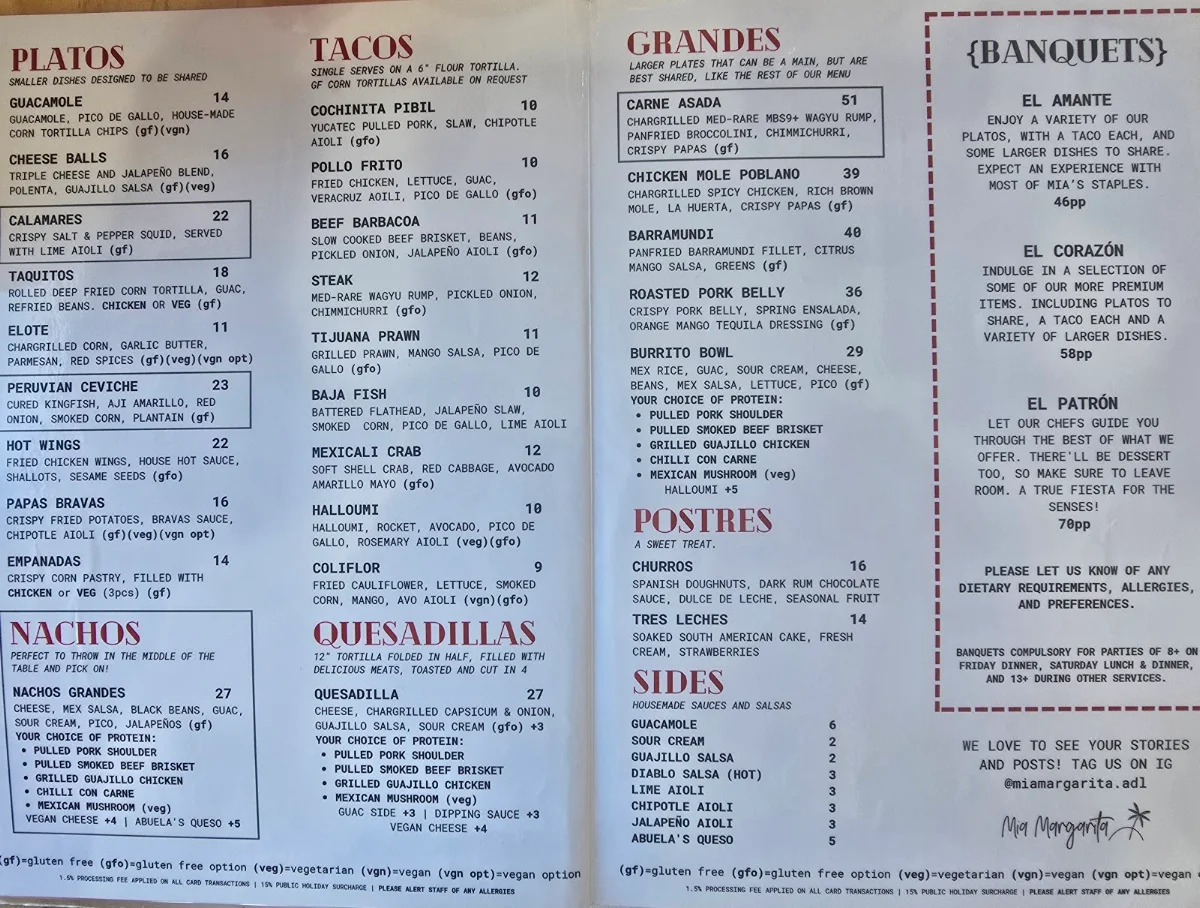Menu, Mia Margarita
