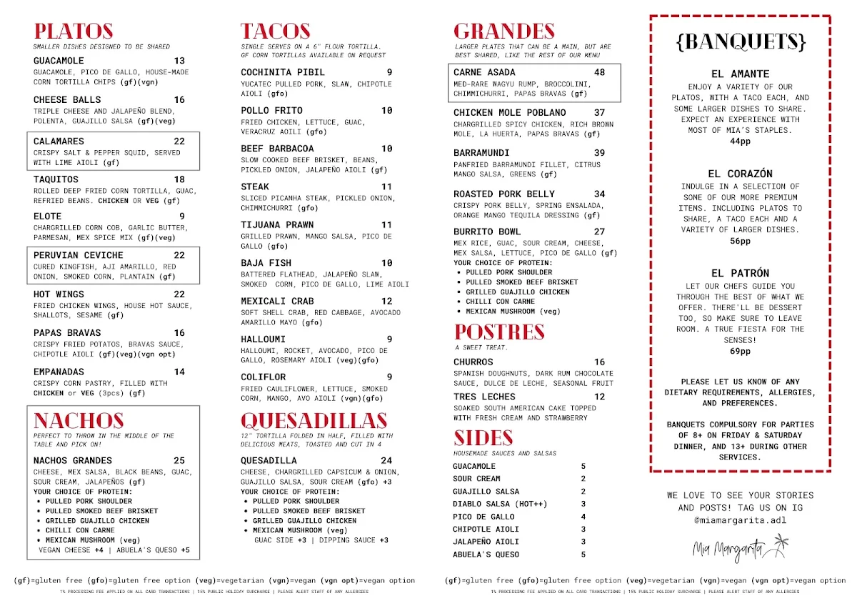 Menu, Mia Margarita