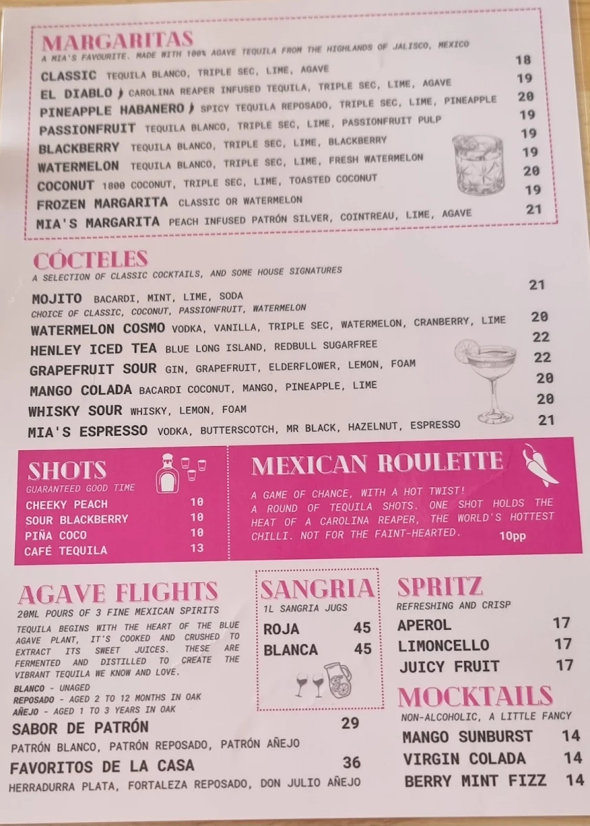 Menu, Mia Margarita