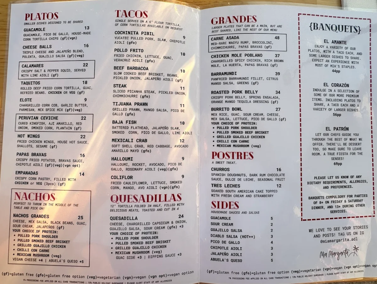 Menu, Mia Margarita