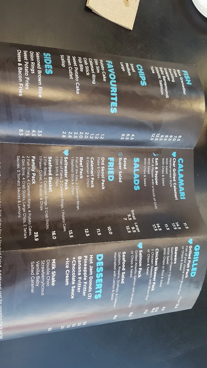 Menu, JJ's Fish Chips Burgers