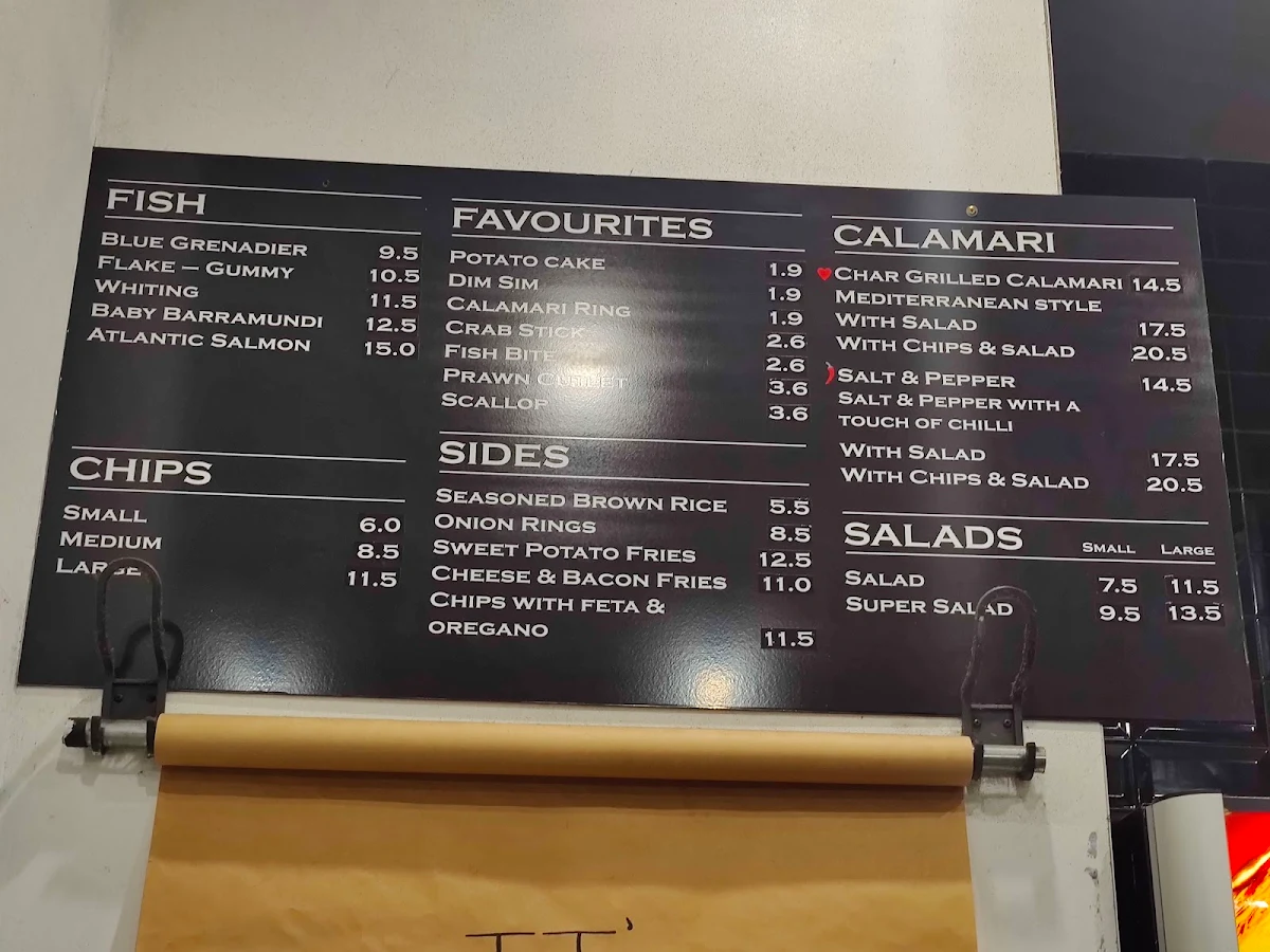 Menu, JJ's Fish Chips Burgers