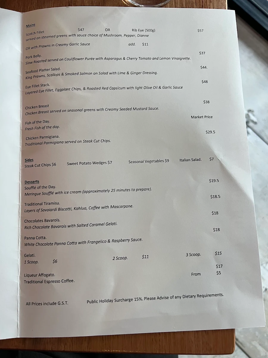 Menu, Quo-Vadis Restaurant & Pizza Parlour